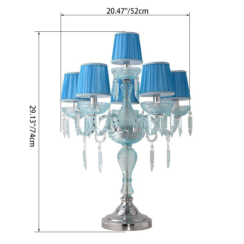 Traditional European Round High Density Glass Crystal 6-Light Table Lamp For Bedroom