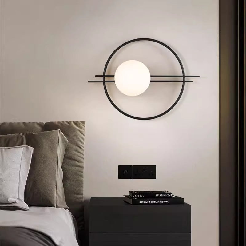 Contemporary Creative Circle Iron Glass 1-Light Wall Sconce Lamp For Bedroom