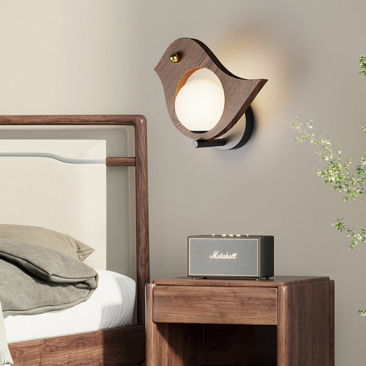 Contemporary Creative Animal Solid Wood Plastic LED Wall Sconce Lamp For Bedroom