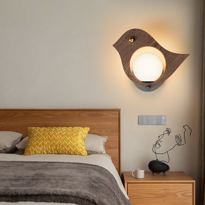 Contemporary Creative Animal Solid Wood Plastic LED Wall Sconce Lamp For Bedroom