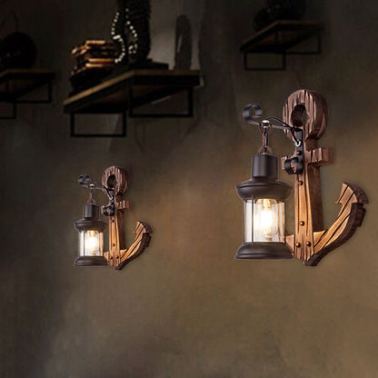 Traditional Vintage Boat Anchor Iron Solid Wood 1-Light Wall Sconce Lamp For Hallway