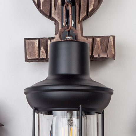 Traditional Vintage Boat Anchor Iron Solid Wood 1-Light Wall Sconce Lamp For Hallway