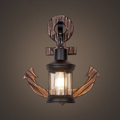 Traditional Vintage Boat Anchor Iron Solid Wood 1-Light Wall Sconce Lamp For Hallway
