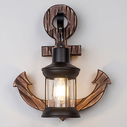 Traditional Vintage Boat Anchor Iron Solid Wood 1-Light Wall Sconce Lamp For Hallway
