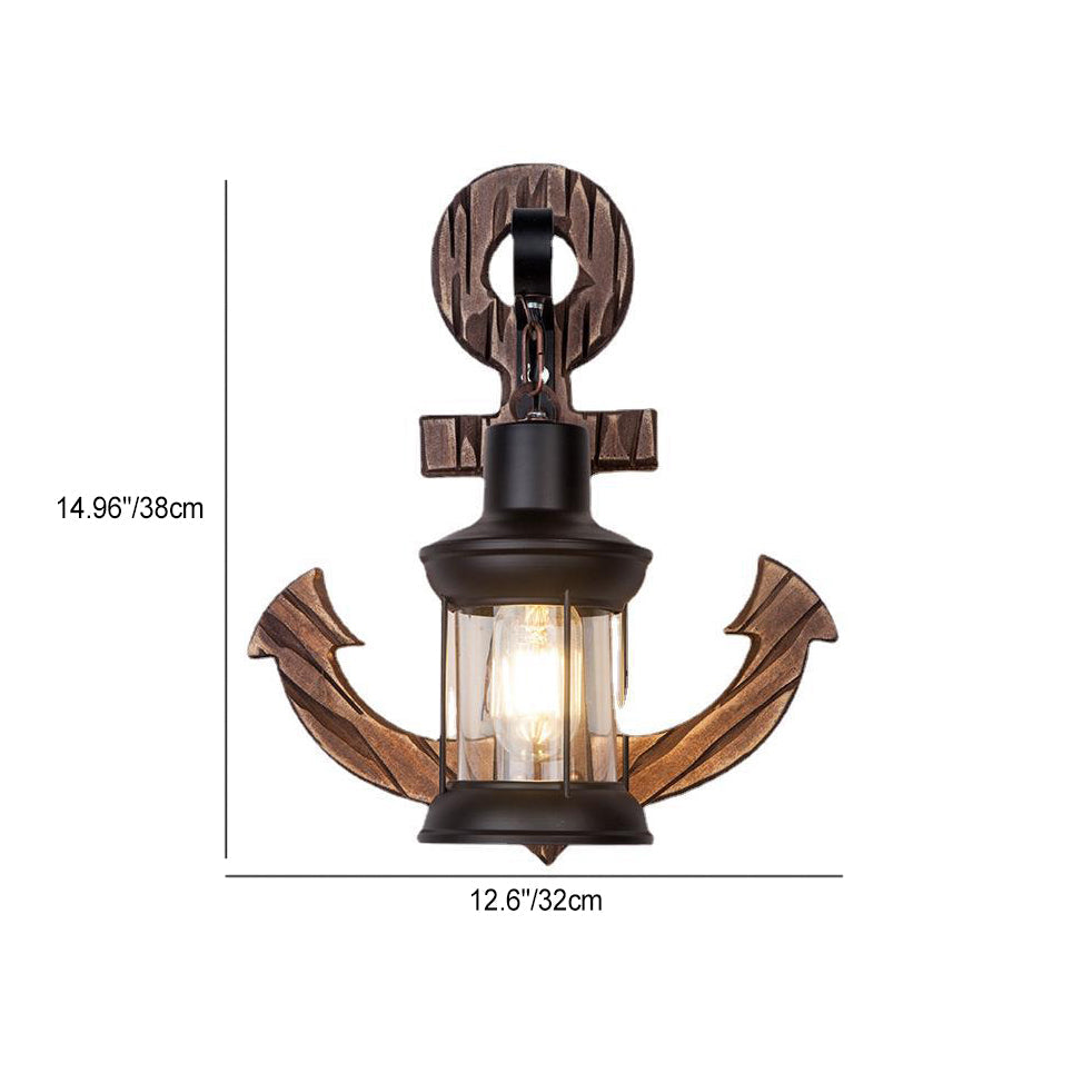 Traditional Vintage Boat Anchor Iron Solid Wood 1-Light Wall Sconce Lamp For Hallway