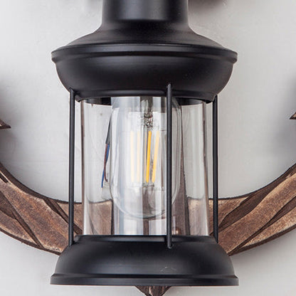 Traditional Vintage Boat Anchor Iron Solid Wood 1-Light Wall Sconce Lamp For Hallway