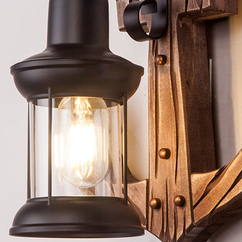 Traditional Vintage Boat Anchor Iron Solid Wood 1-Light Wall Sconce Lamp For Hallway