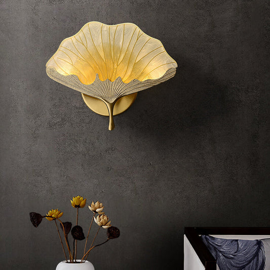 Ginkgo Biloba Copper LED Wall Sconce – Traditional Chinese Design