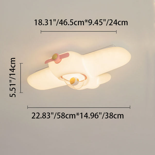 Contemporary Creative Kids Airplane Carbon Steel Resin LED Semi-Flush Mount Ceiling Light For Bedroom