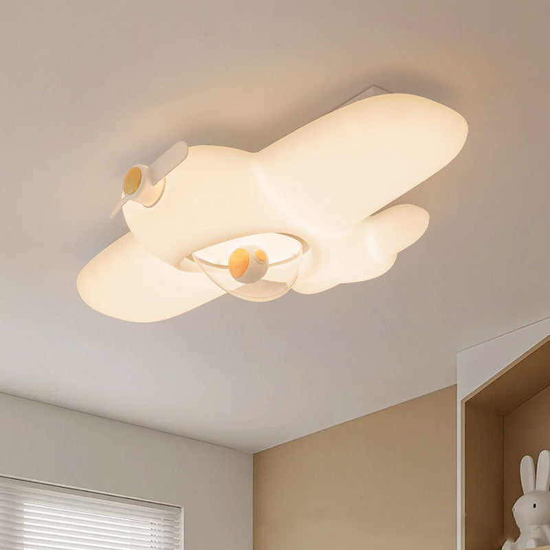 Contemporary Creative Kids Airplane Carbon Steel Resin LED Semi-Flush Mount Ceiling Light For Bedroom