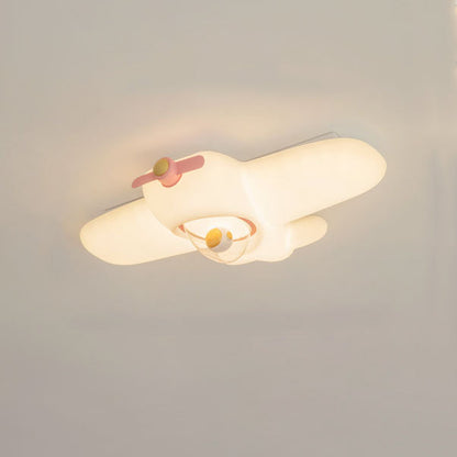 Contemporary Creative Kids Airplane Carbon Steel Resin LED Semi-Flush Mount Ceiling Light For Bedroom