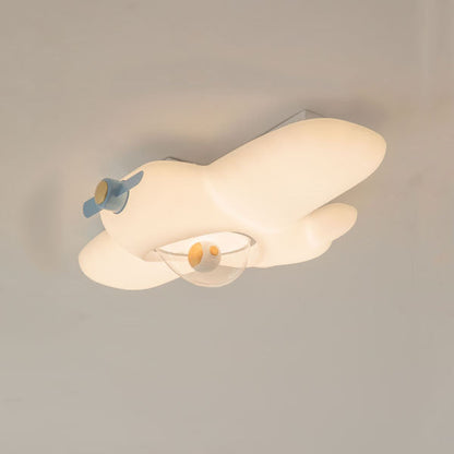 Contemporary Creative Kids Airplane Carbon Steel Resin LED Semi-Flush Mount Ceiling Light For Bedroom