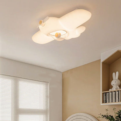 Contemporary Creative Kids Airplane Carbon Steel Resin LED Semi-Flush Mount Ceiling Light For Bedroom
