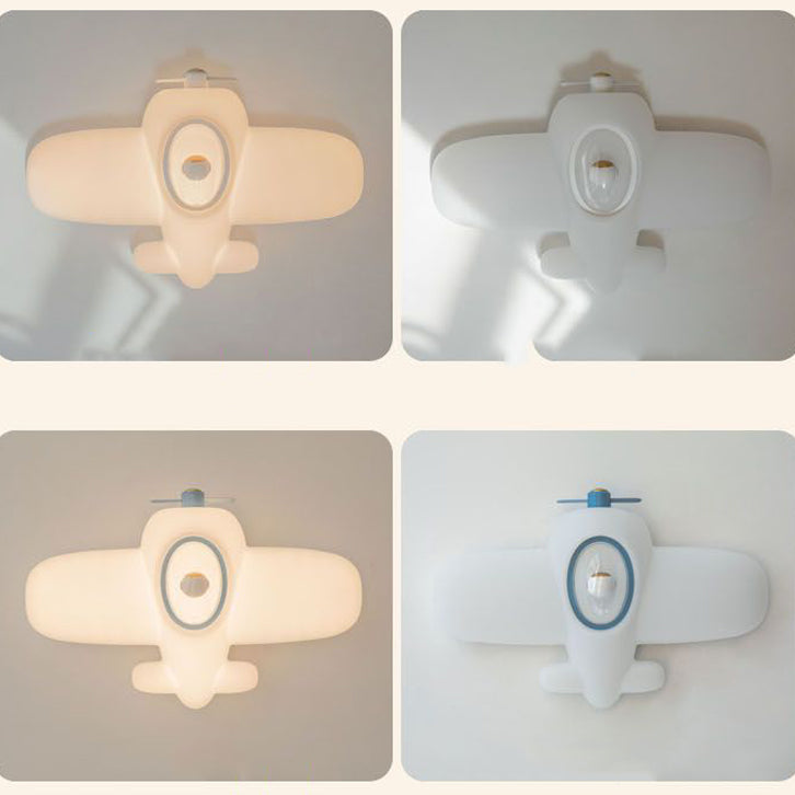 Contemporary Creative Kids Airplane Carbon Steel Resin LED Semi-Flush Mount Ceiling Light For Bedroom