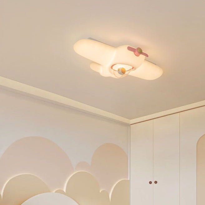 Contemporary Creative Kids Airplane Carbon Steel Resin LED Semi-Flush Mount Ceiling Light For Bedroom