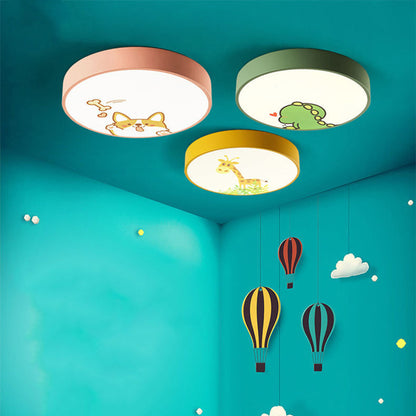 Modern Minimalist Kids Cartoon Round Iron Acrylic LED Flush Mount Ceiling Light For Bedroom
