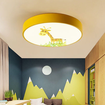 Modern Minimalist Kids Cartoon Round Iron Acrylic LED Flush Mount Ceiling Light For Bedroom