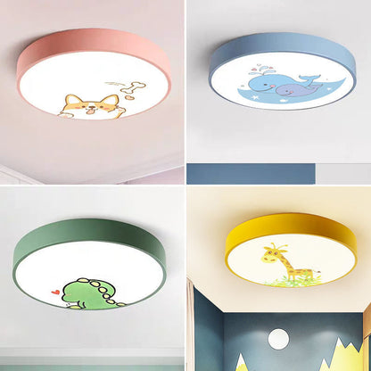 Modern Minimalist Kids Cartoon Round Iron Acrylic LED Flush Mount Ceiling Light For Bedroom