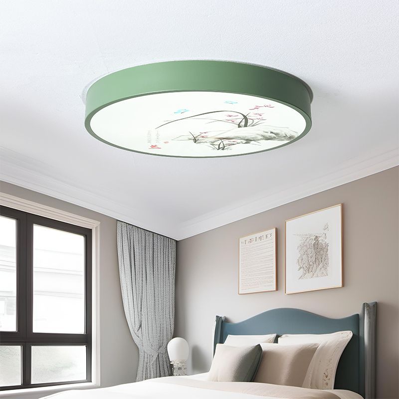 Modern Minimalist Kids Cartoon Round Iron Acrylic LED Flush Mount Ceiling Light For Bedroom