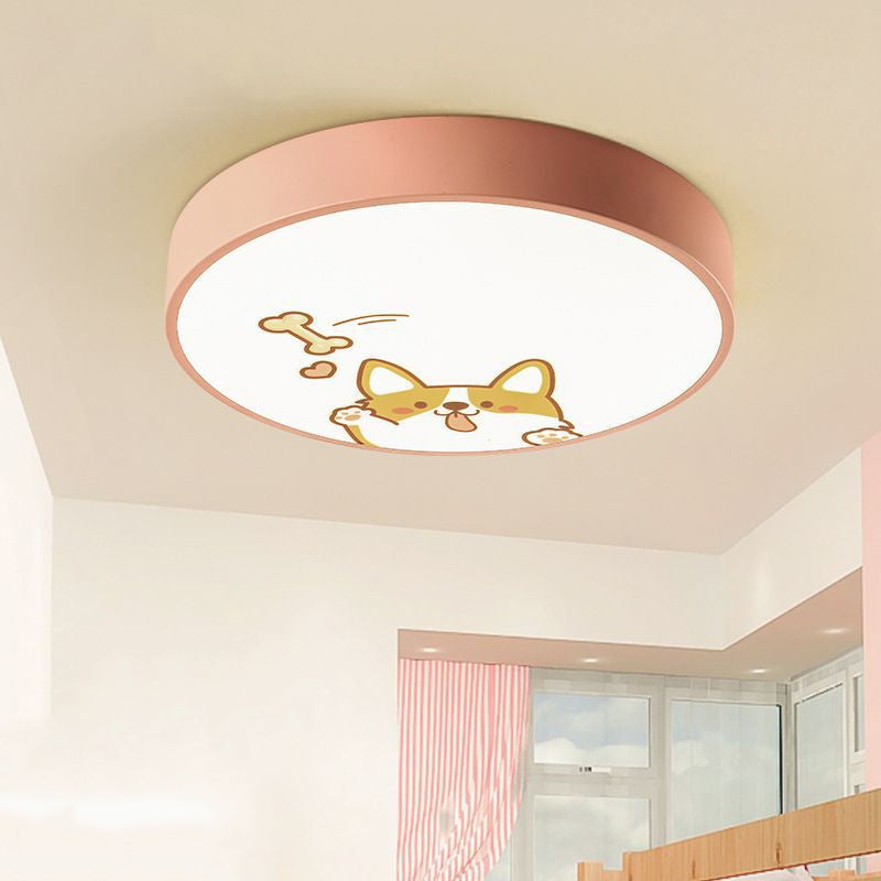 Modern Minimalist Kids Cartoon Round Iron Acrylic LED Flush Mount Ceiling Light For Bedroom