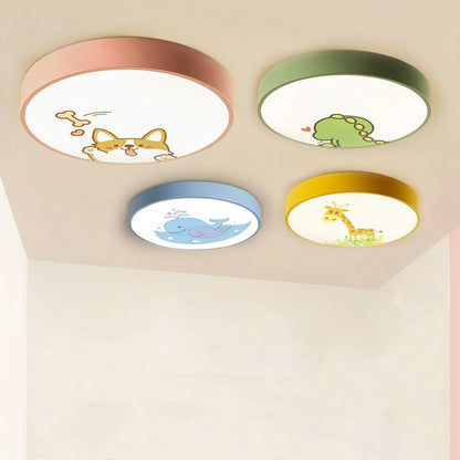 Modern Minimalist Kids Cartoon Round Iron Acrylic LED Flush Mount Ceiling Light For Bedroom