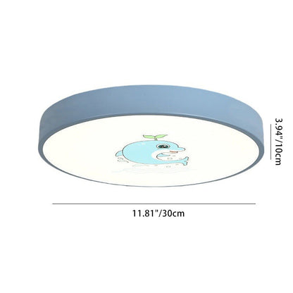 Modern Minimalist Kids Cartoon Round Iron Acrylic LED Flush Mount Ceiling Light For Bedroom