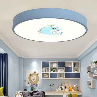 Modern Minimalist Kids Cartoon Round Iron Acrylic LED Flush Mount Ceiling Light For Bedroom
