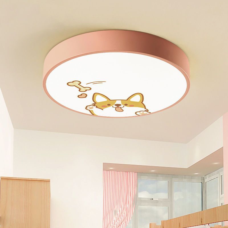 Modern Minimalist Kids Cartoon Round Iron Acrylic LED Flush Mount Ceiling Light For Bedroom
