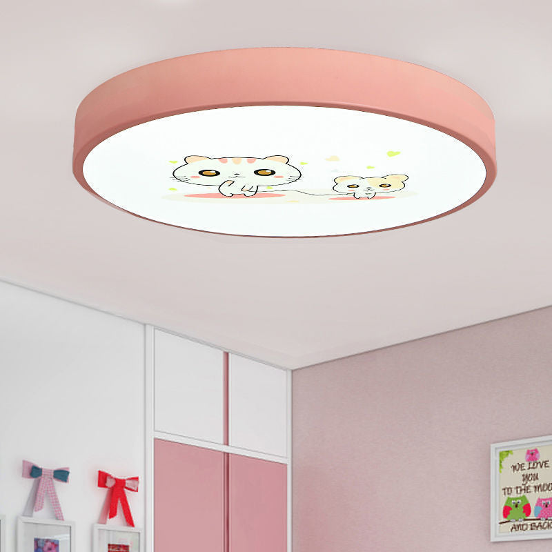 Modern Minimalist Kids Cartoon Round Iron Acrylic LED Flush Mount Ceiling Light For Bedroom