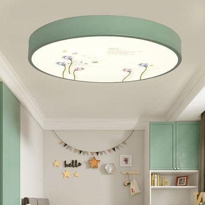 Modern Minimalist Kids Cartoon Round Iron Acrylic LED Flush Mount Ceiling Light For Bedroom