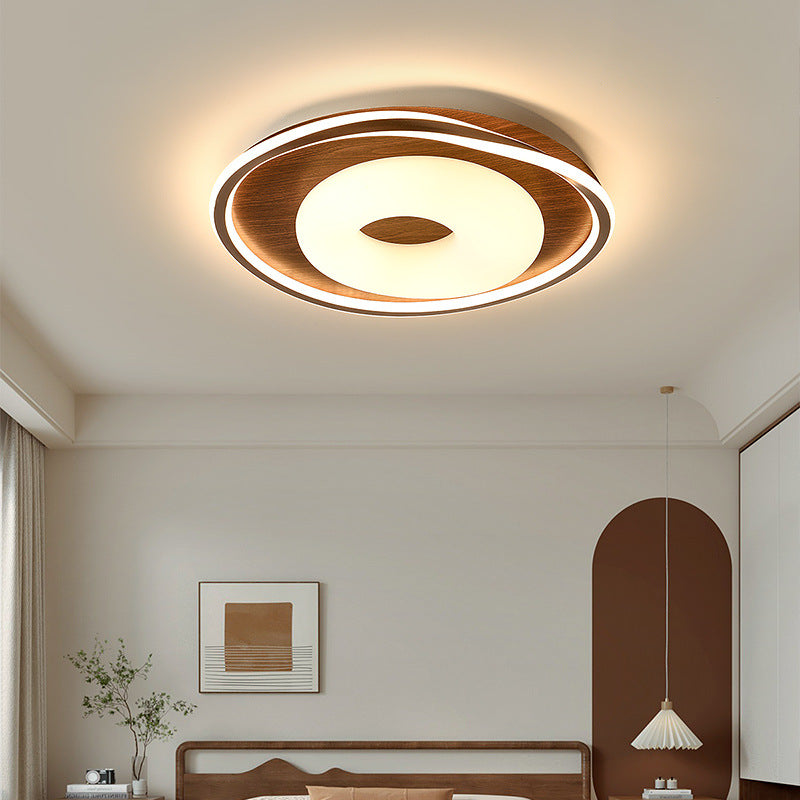 Traditional Vintage Round Iron Aluminum Plastic LED Flush Mount Ceiling Light For Bedroom