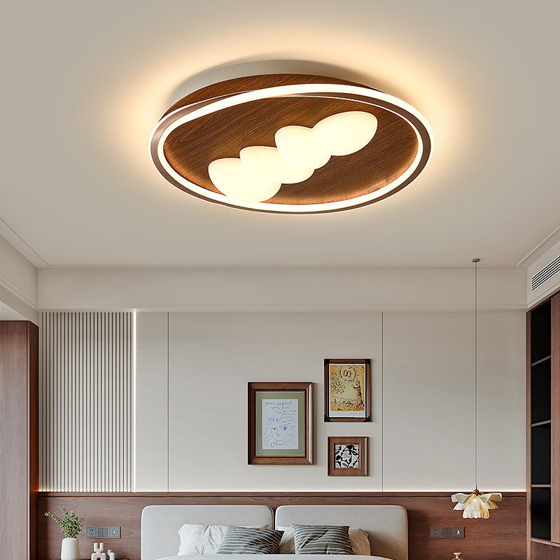Traditional Vintage Round Iron Aluminum Plastic LED Flush Mount Ceiling Light For Bedroom