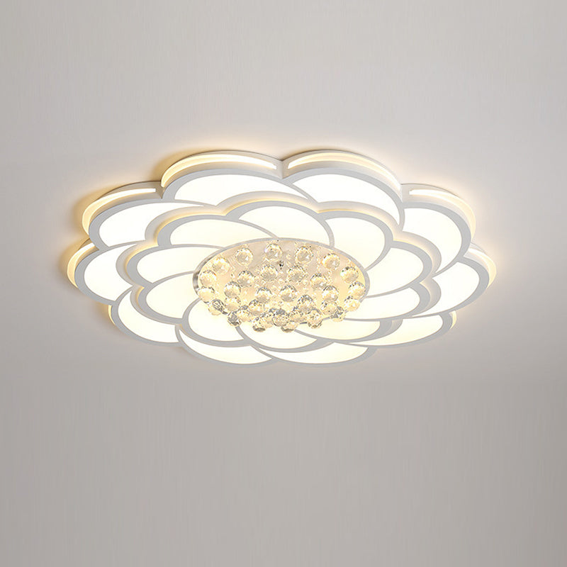 Contemporary Luxury Flower Round Iron Acrylic Crystal LED Flush Mount Ceiling Light For Living Room