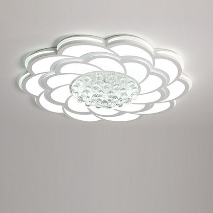 Contemporary Luxury Flower Round Iron Acrylic Crystal LED Flush Mount Ceiling Light For Living Room