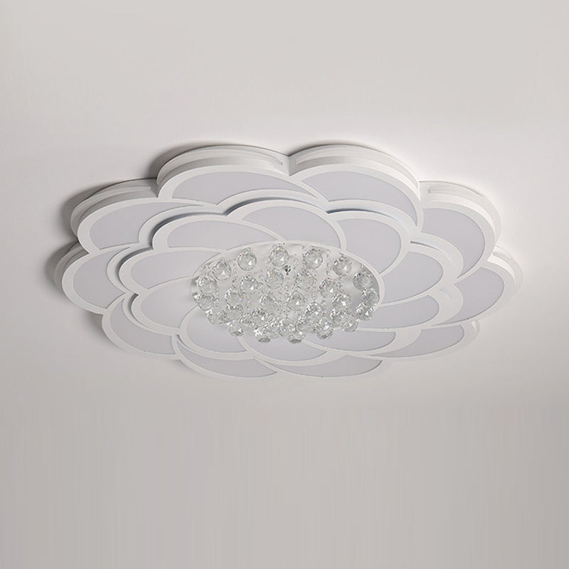 Contemporary Luxury Flower Round Iron Acrylic Crystal LED Flush Mount Ceiling Light For Living Room