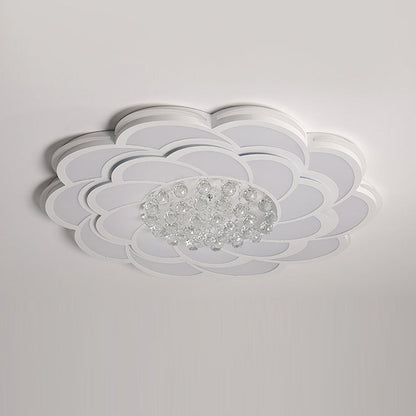 Contemporary Luxury Flower Round Iron Acrylic Crystal LED Flush Mount Ceiling Light For Living Room