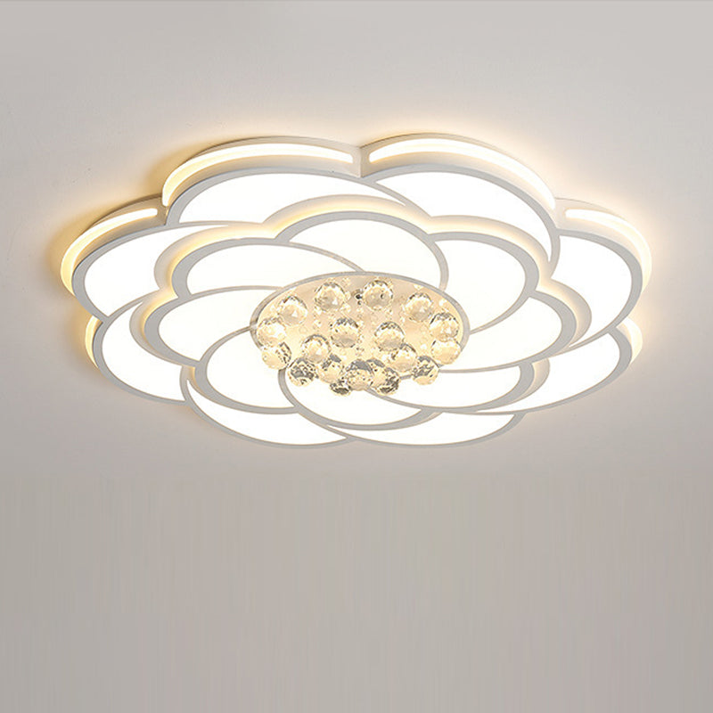 Contemporary Luxury Flower Round Iron Acrylic Crystal LED Flush Mount Ceiling Light For Living Room
