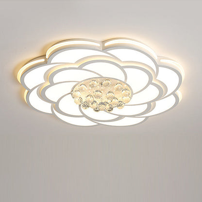 Contemporary Luxury Flower Round Iron Acrylic Crystal LED Flush Mount Ceiling Light For Living Room