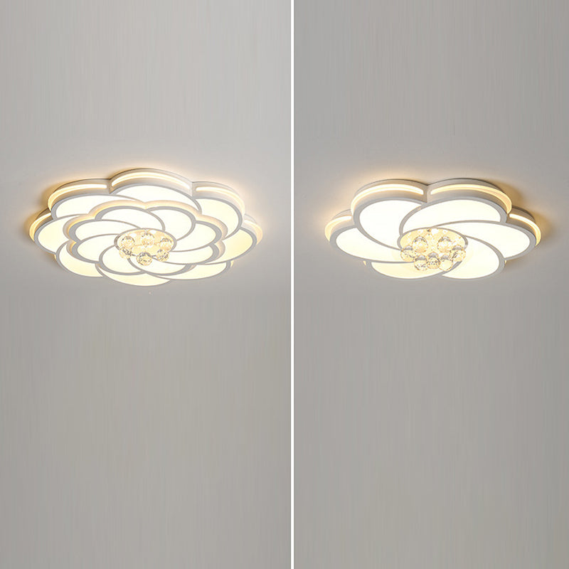 Contemporary Luxury Flower Round Iron Acrylic Crystal LED Flush Mount Ceiling Light For Living Room