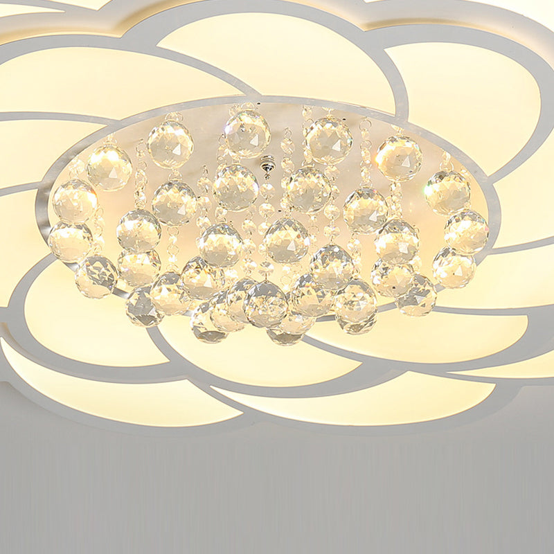 Contemporary Luxury Flower Round Iron Acrylic Crystal LED Flush Mount Ceiling Light For Living Room
