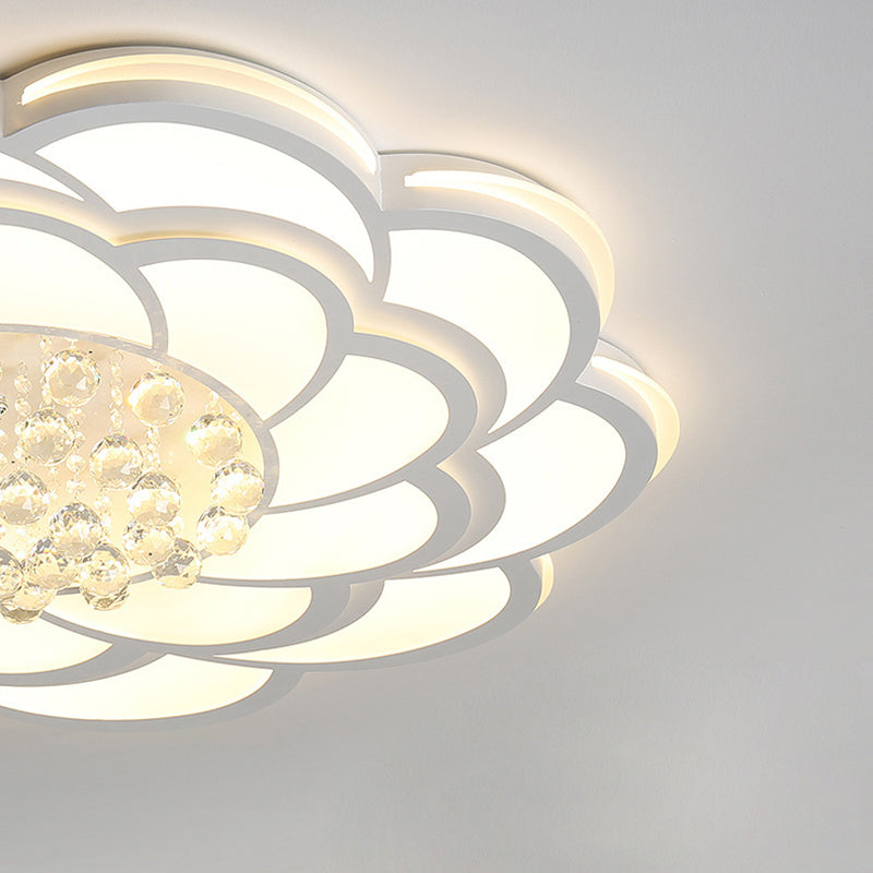 Contemporary Luxury Flower Round Iron Acrylic Crystal LED Flush Mount Ceiling Light For Living Room