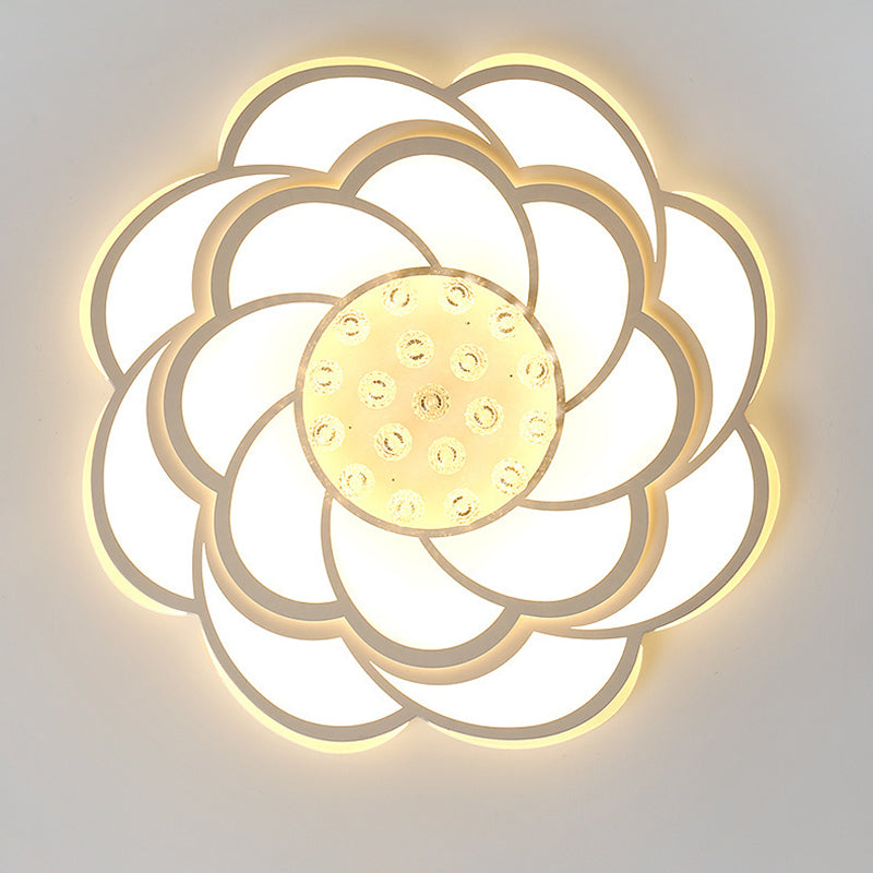 Contemporary Luxury Flower Round Iron Acrylic Crystal LED Flush Mount Ceiling Light For Living Room