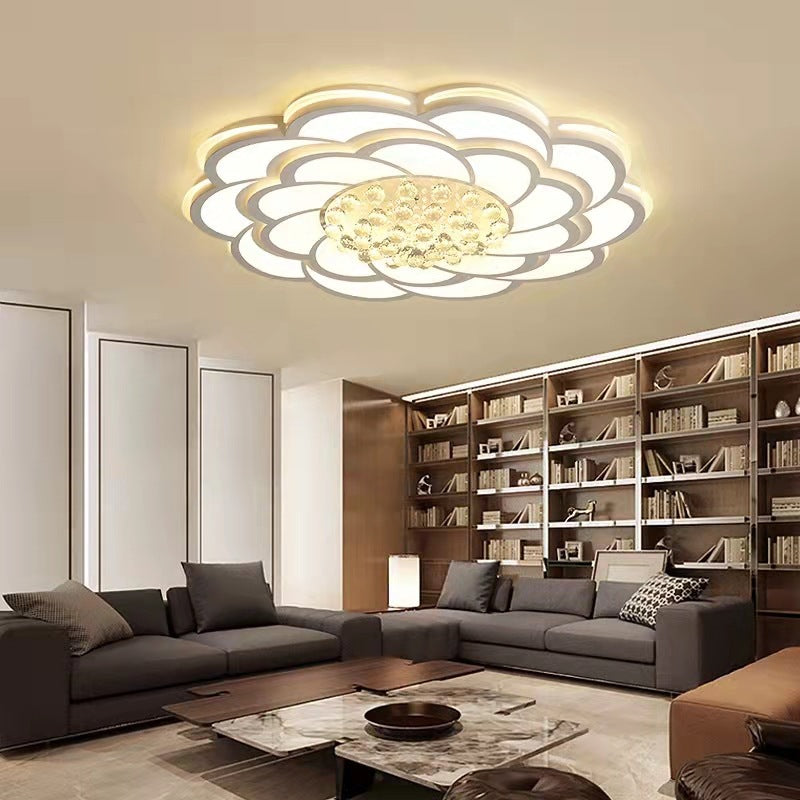 Contemporary Luxury Flower Round Iron Acrylic Crystal LED Flush Mount Ceiling Light For Living Room