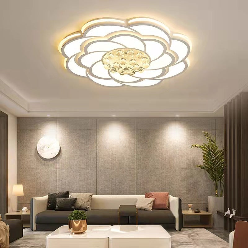 Contemporary Luxury Flower Round Iron Acrylic Crystal LED Flush Mount Ceiling Light For Living Room