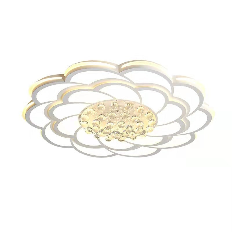 Contemporary Luxury Flower Round Iron Acrylic Crystal LED Flush Mount Ceiling Light For Living Room