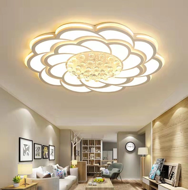 Contemporary Luxury Flower Round Iron Acrylic Crystal LED Flush Mount Ceiling Light For Living Room