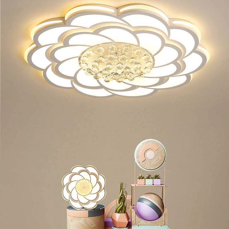 Contemporary Luxury Flower Round Iron Acrylic Crystal LED Flush Mount Ceiling Light For Living Room