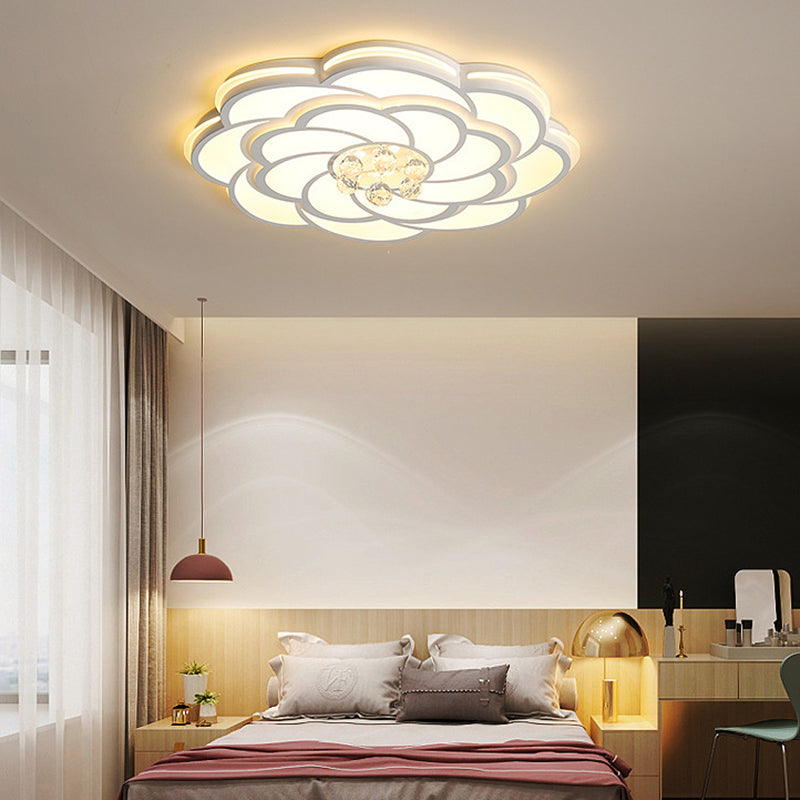 Contemporary Luxury Flower Round Iron Acrylic Crystal LED Flush Mount Ceiling Light For Living Room