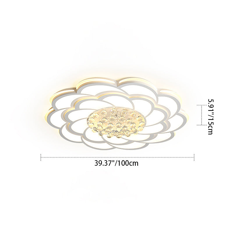 Contemporary Luxury Flower Round Iron Acrylic Crystal LED Flush Mount Ceiling Light For Living Room