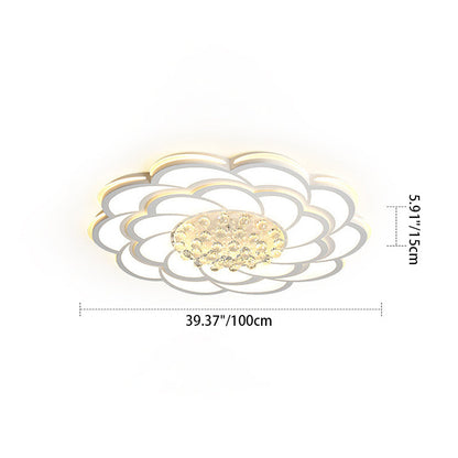 Contemporary Luxury Flower Round Iron Acrylic Crystal LED Flush Mount Ceiling Light For Living Room